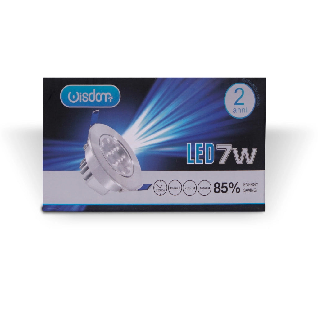 Faretto led da incasso orientabile con vetro opacizzato 7w 6000K luce fredda