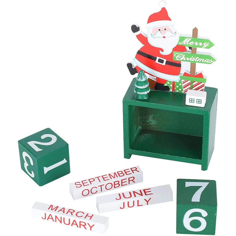 Trade Shop - Calendario Dell'avvento Babbo Natale In Legno Datario Data Decorazioni Natalizie -