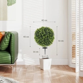 Set di 2 sfere di bosso artificiali verdi con asta da terra