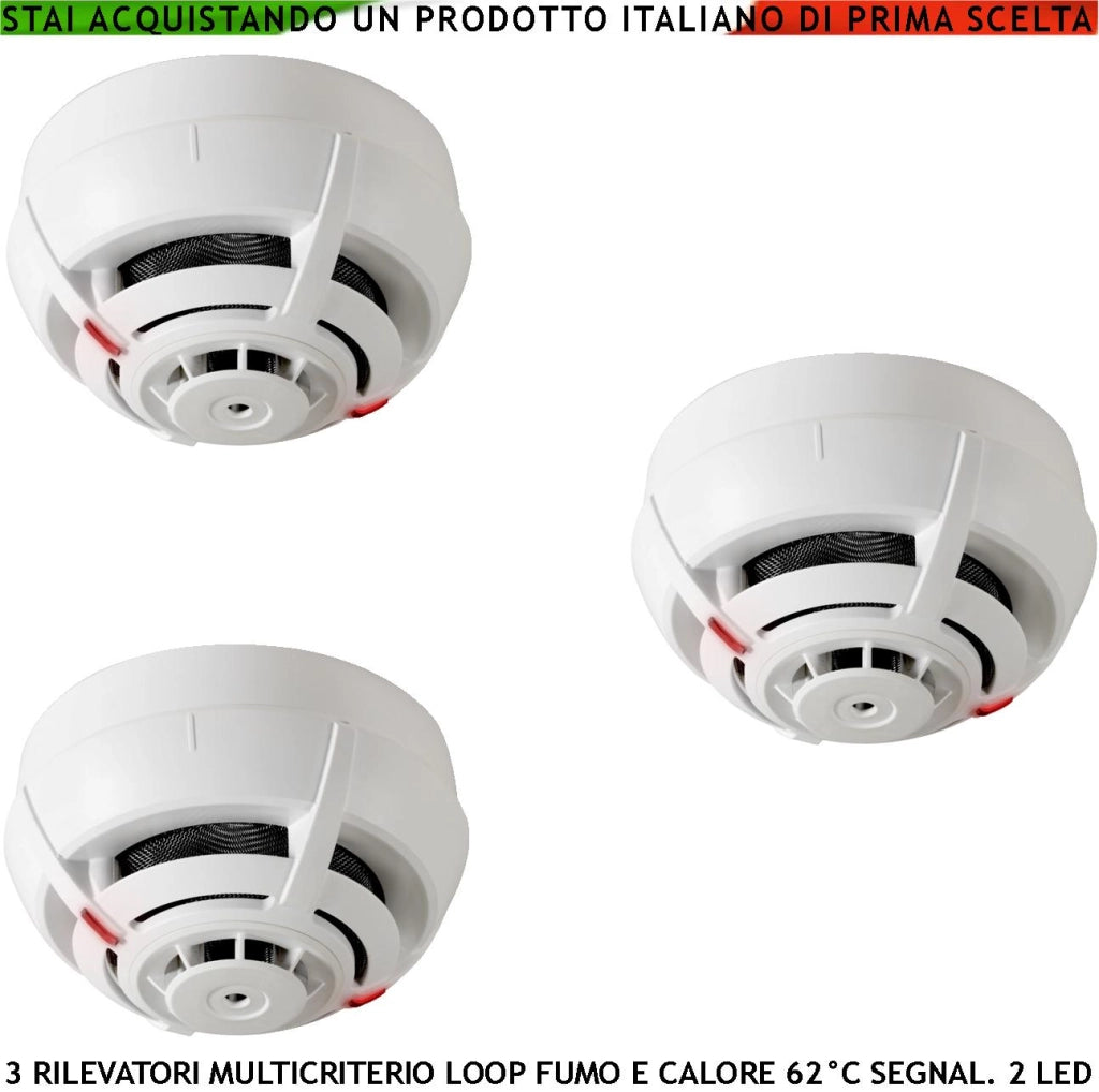 RILEVATORI DI FUMO 3 SENSORI DI TEMPERATURA MULTICRITERIO ANTINCENDIO LOOP 2 LED USCITA OC 14 MA SEGNALAZIONE REMOTA