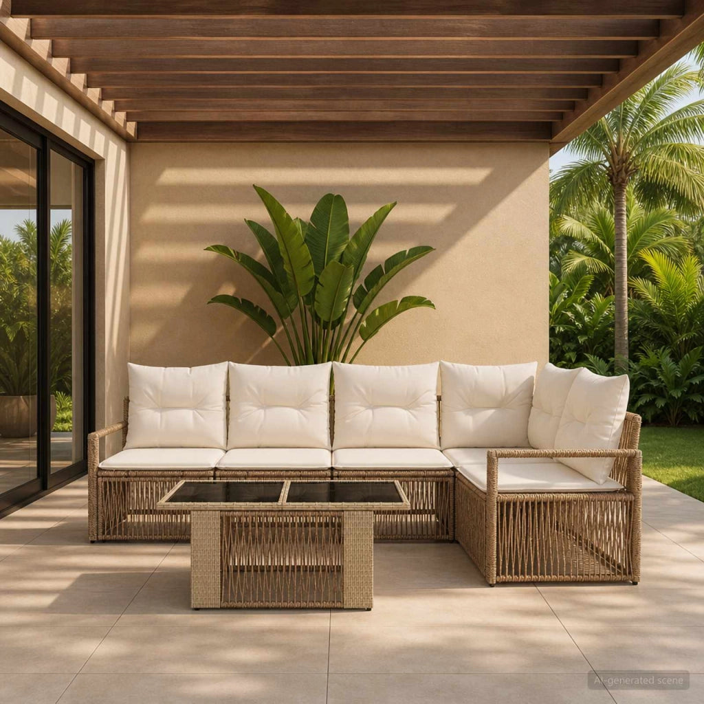 Set Divano da Giardino 6 pz Beige e Bianco Crema polyrattan 3437097