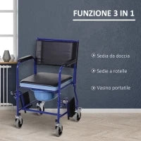 Sedia a Rotelle Bagno con Vaso Rimovibile in Tubi di Ferro e PVC 87 x 57 x 92cm