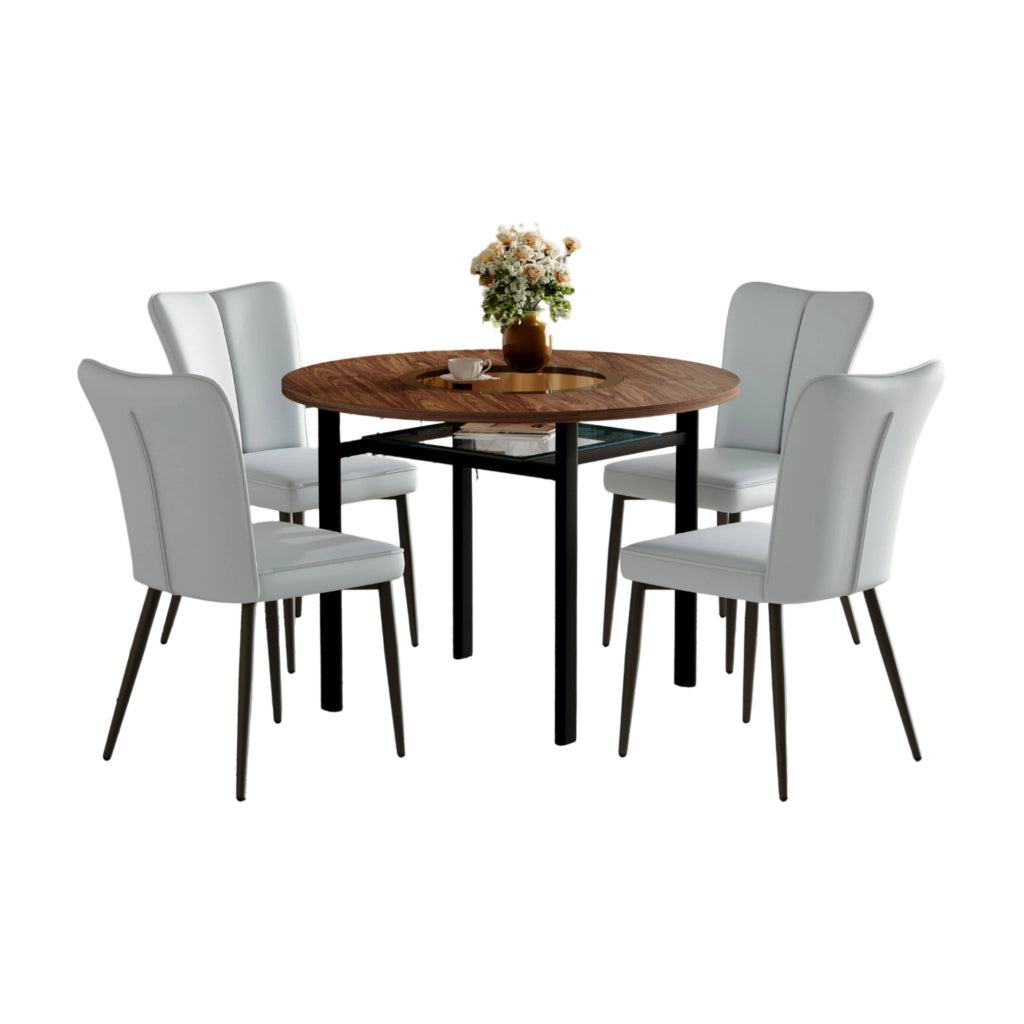 Tavolo da pranzo rotondo con piano in MDF effetto legno e inserto in vetro, per 2-4 persone, 100 cm