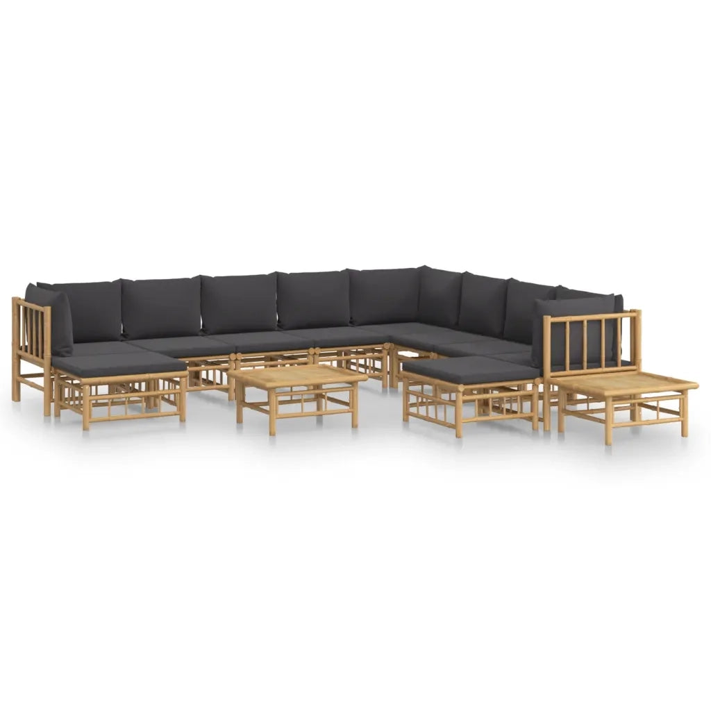 Set Salotto da Giardino 12pz con Cuscini Grigio Scuro Bambù 3155227
