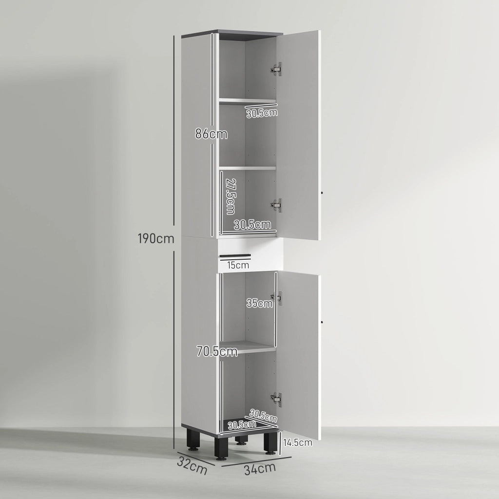Mobile a Colonna da Bagno con 2 Armadietti e Cassetto 34x32x190 cm Bianco