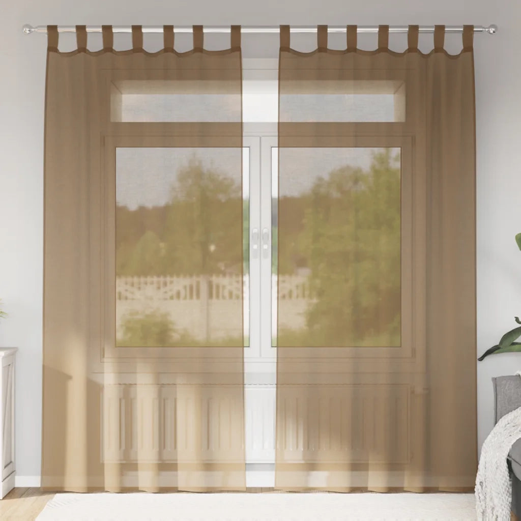 Tende in Voile con Passanti 2 pz Marrone Chiaro 140x225 cm