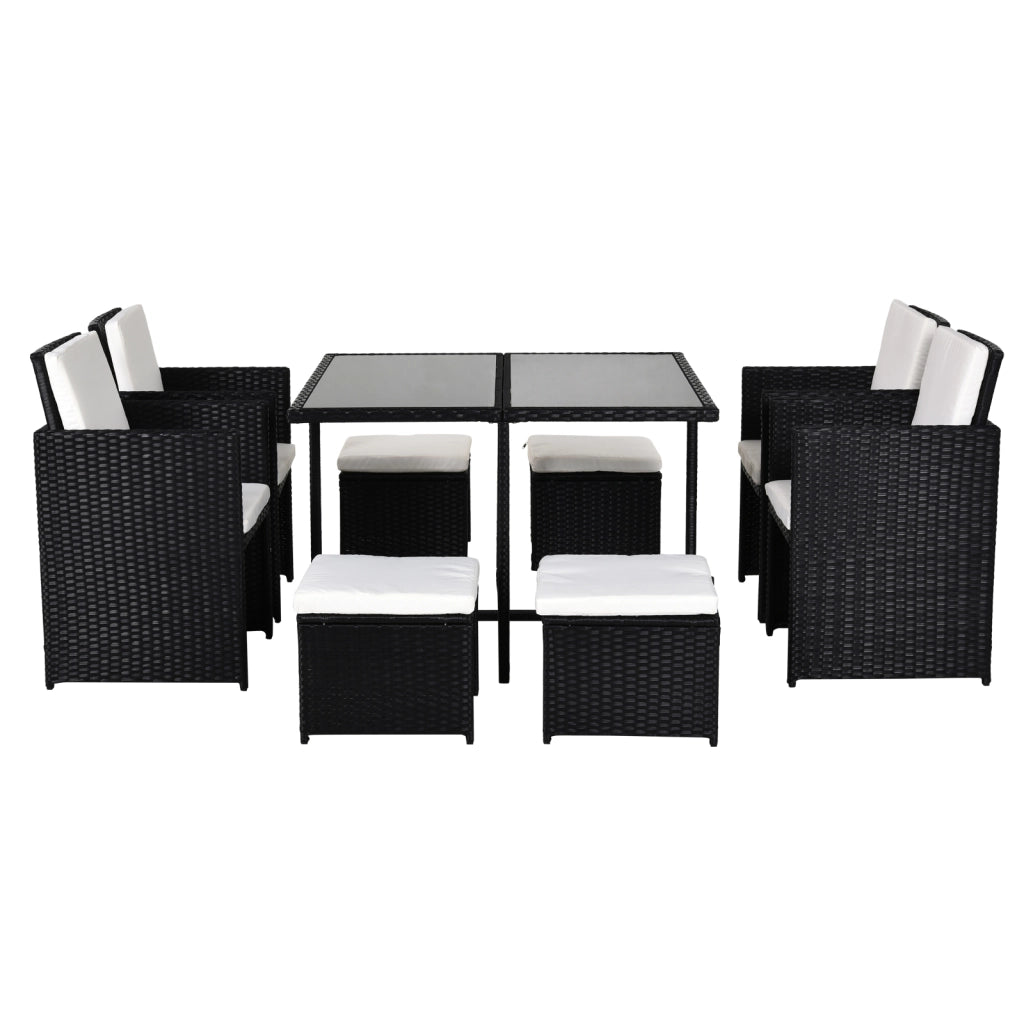Set Divano da Giardino 8 Posti 9 Pezzi ¨C zephmum ¨C Resina Polyrattan Nero con Cuscini Beige