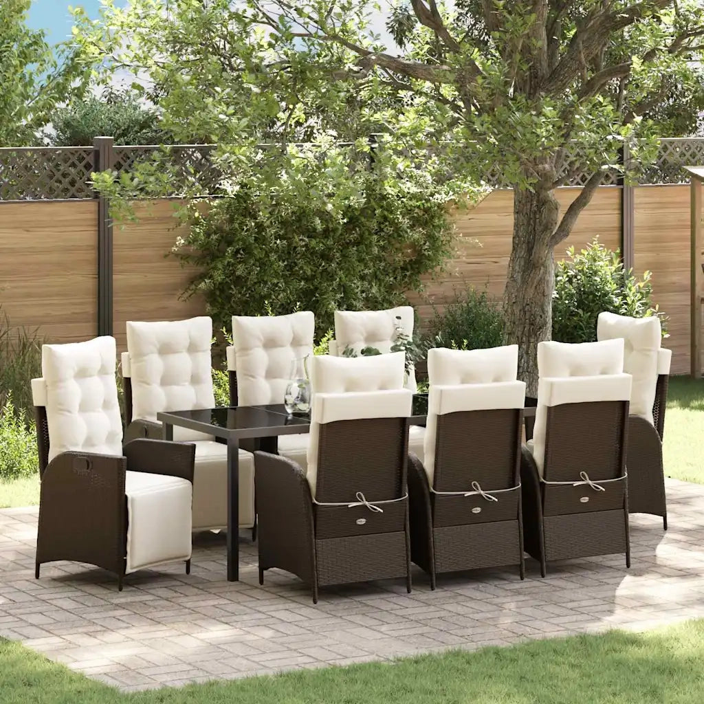 Set da Pranzo per Giardino con cuscino 9 pcs Marrone polyrattan 3380546