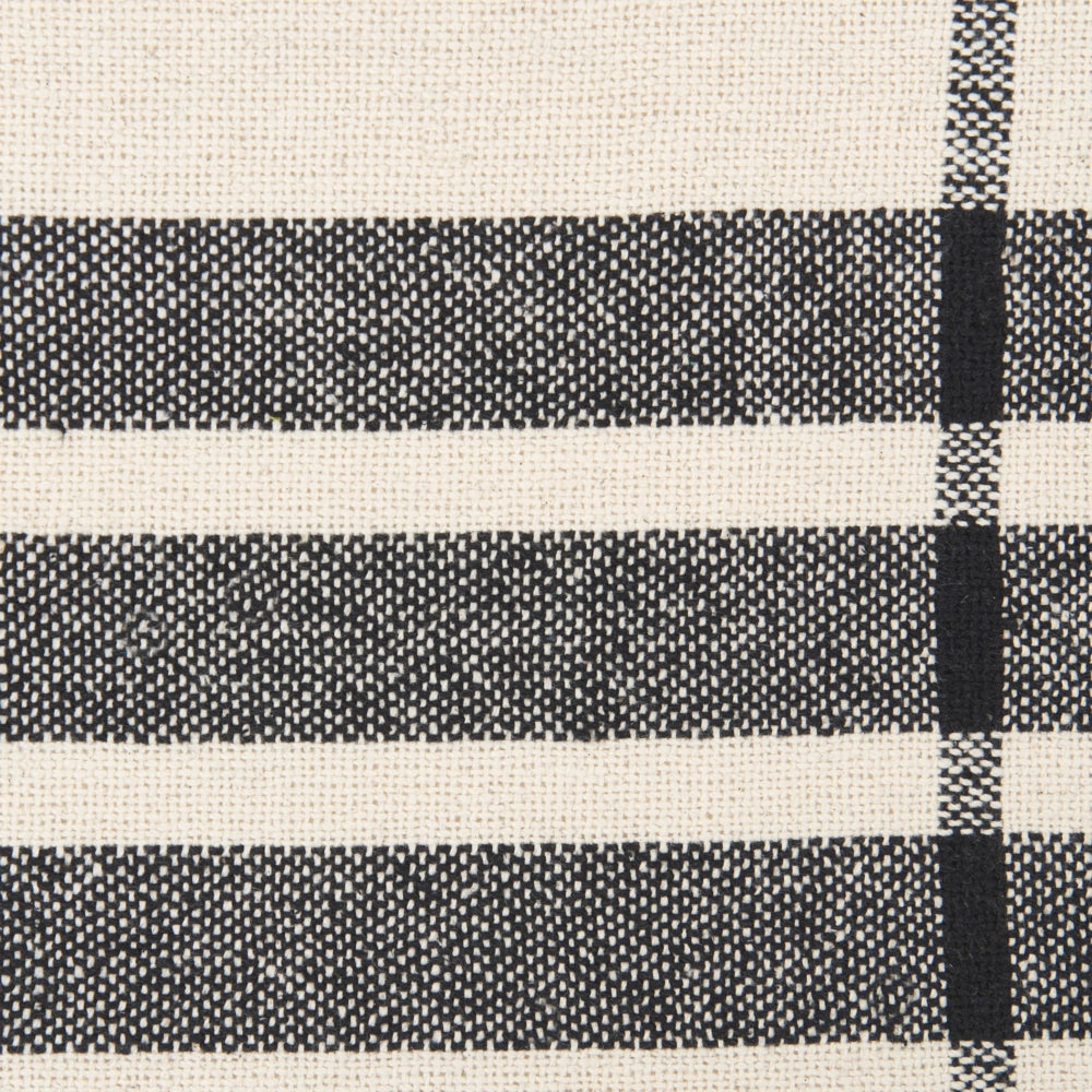 Coperta in cotone bianco sporco e nero 130 x 170 cm con frange decorative fatte a mano