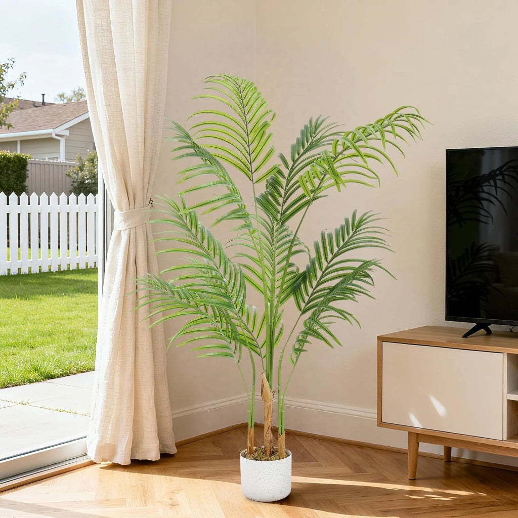 Palma Tropicale Artificiale 120 cm Foglie in PEVA Verde per Interno ed Esterno
