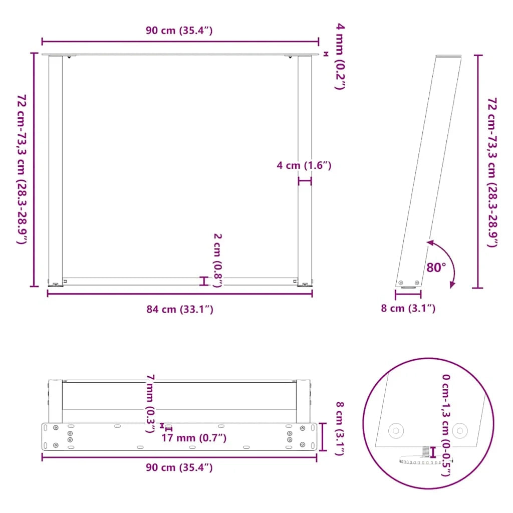 Set di 2 gambe per tavolo da pranzo a forma di U 90 x 73 cm design moderno stabili finitura opaca acciaio nero 02_0057080