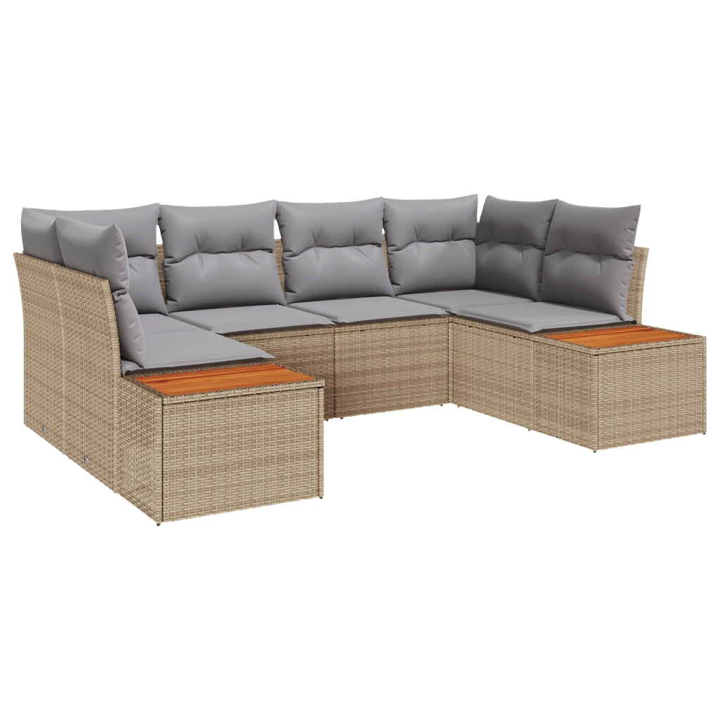 Set di divani da giardino 6 pezzi con cuscini Beige Rattan Poli Acacia