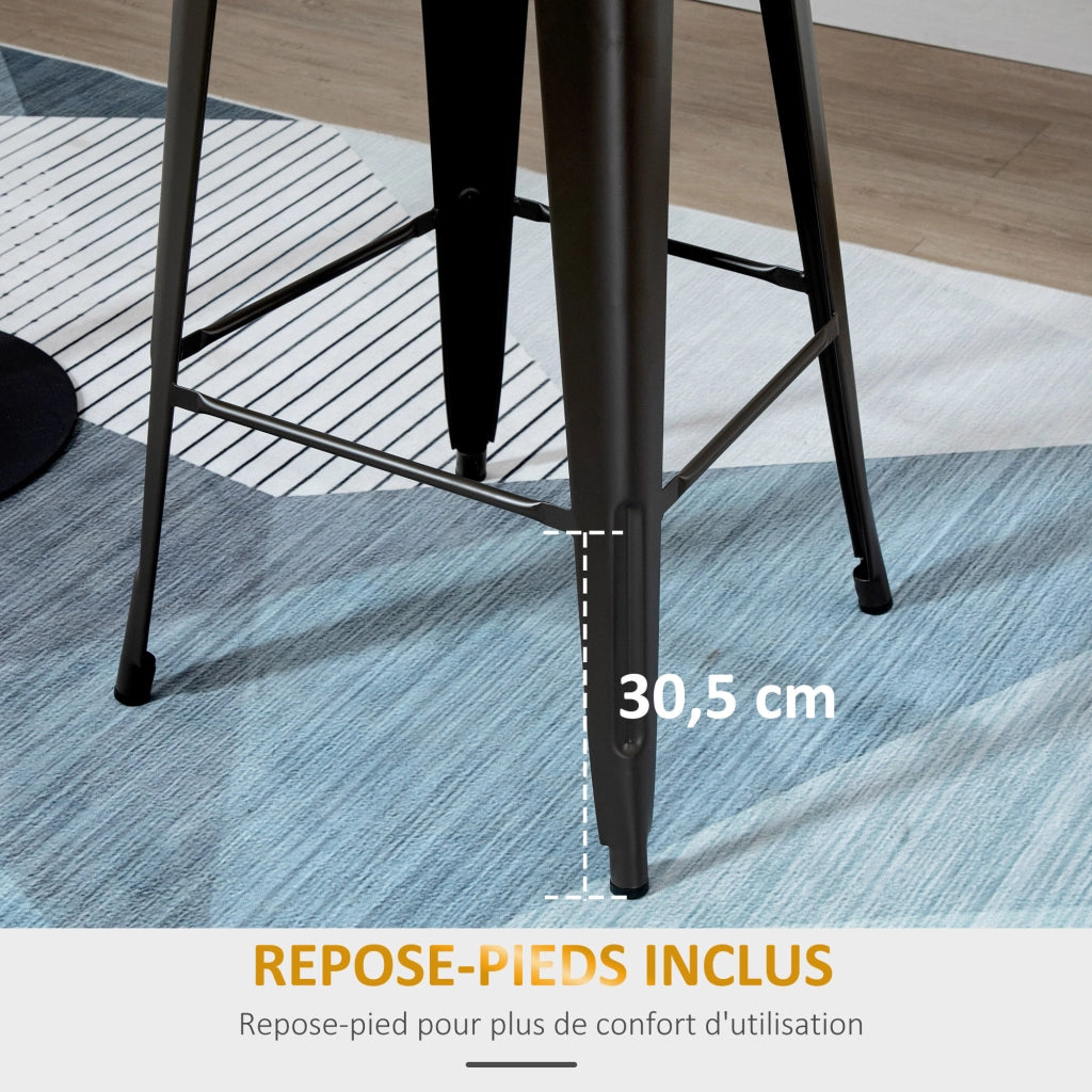 Set di 4 sgabelli da bar con schienale e poggiapiedi ¨C zephmum ¨C metallo nero e multistrato chiaro 76 cm