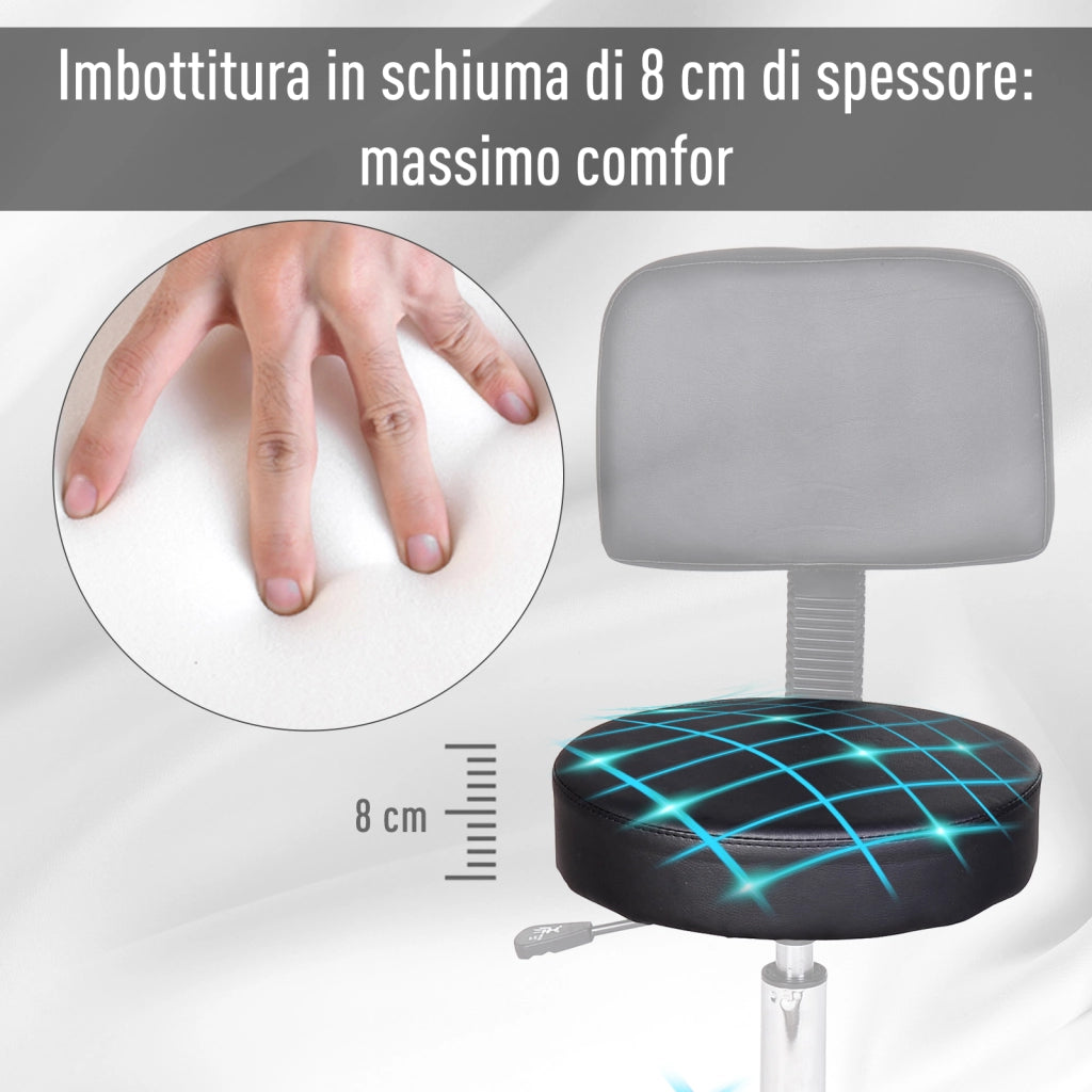 Sgabello con Schienale da Salone Sedia Girevole in Finta Pelle Altezza Regolabile Nero