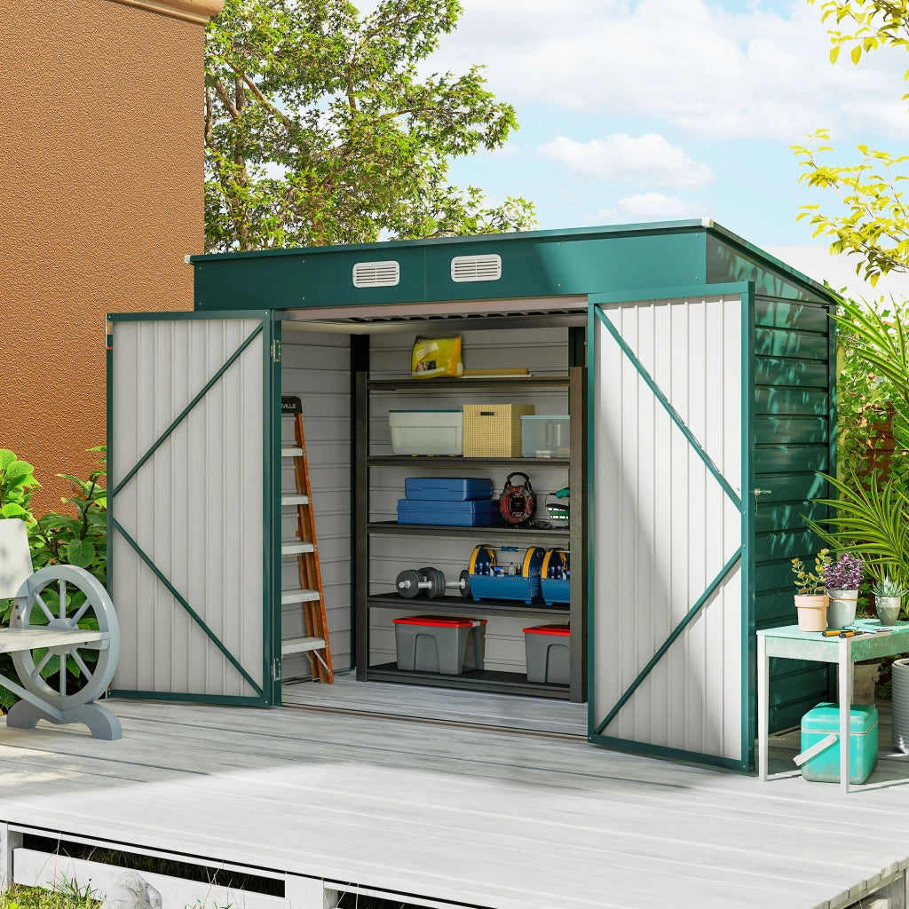 Capanno da Giardino Porta Attrezzi ¨C zephmum ¨C Verde Acciaio 249x121x183 cm