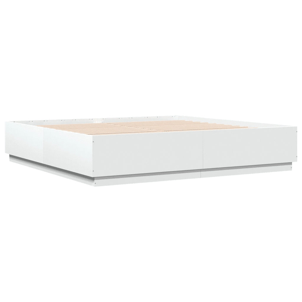 Letto matrimoniale | Letto per adulti | Giroletto con Luci LED Bianco 200x200 cm in Legno Multistrato