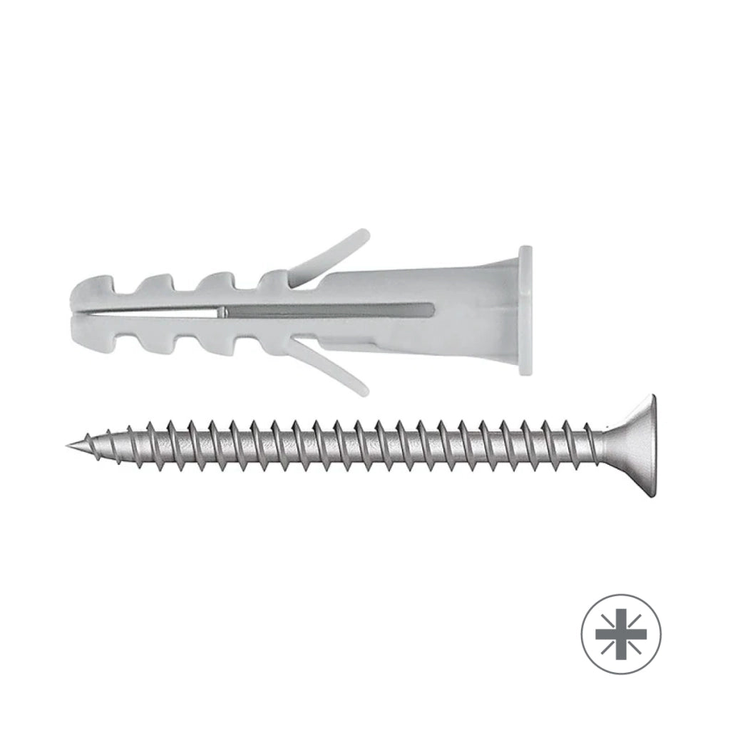 TASSELLO LEGGERO IN NYLON CON VITE AD ESPANSIONE CON COLLARINO ED ALETTE ANTIROTAZIONE - Ø8X40  - TEF