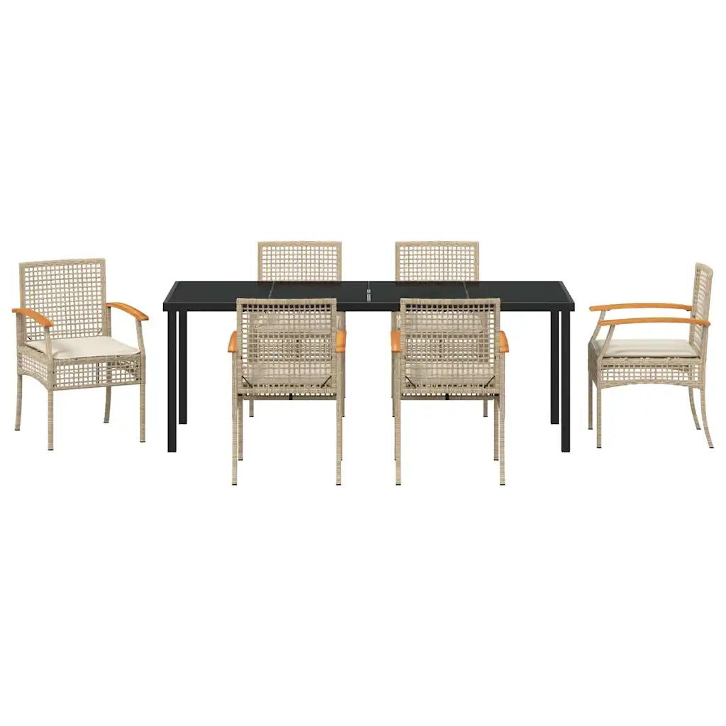 Set da Pranzo per Giardino 7 pcs Beige e Nero Rattan 3380832