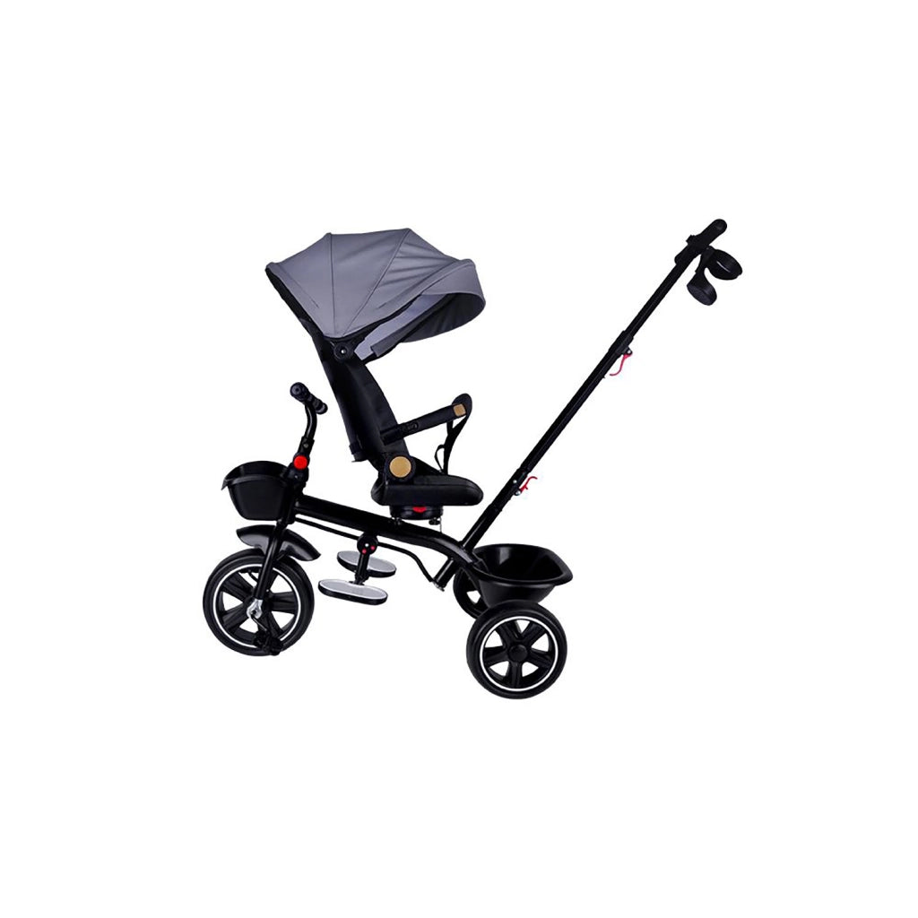 Passeggino Triciclo con Sedile Girevole 65x47x110 cm con Cappotta e Cestini Grigio
