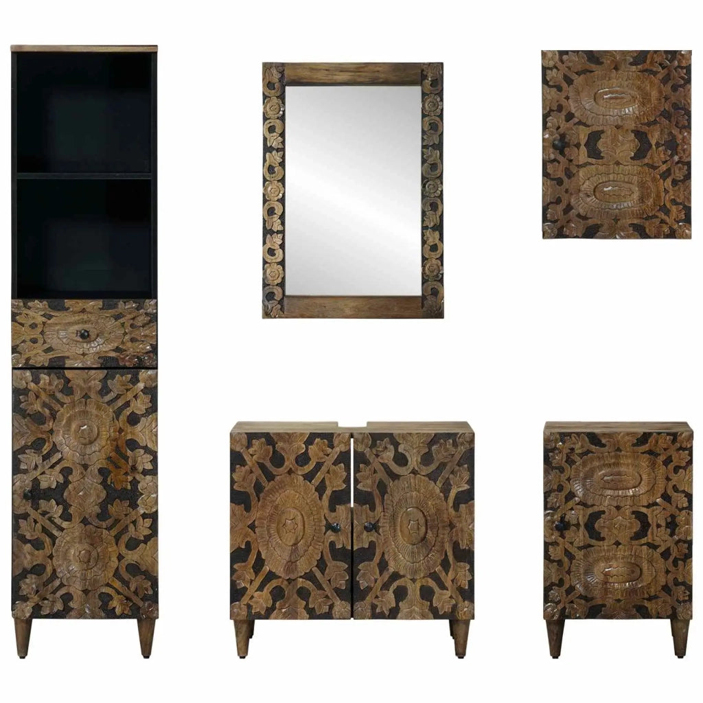 Set di mobili per il bagno con cassetto con porta 5 pcs Marrone 3310111