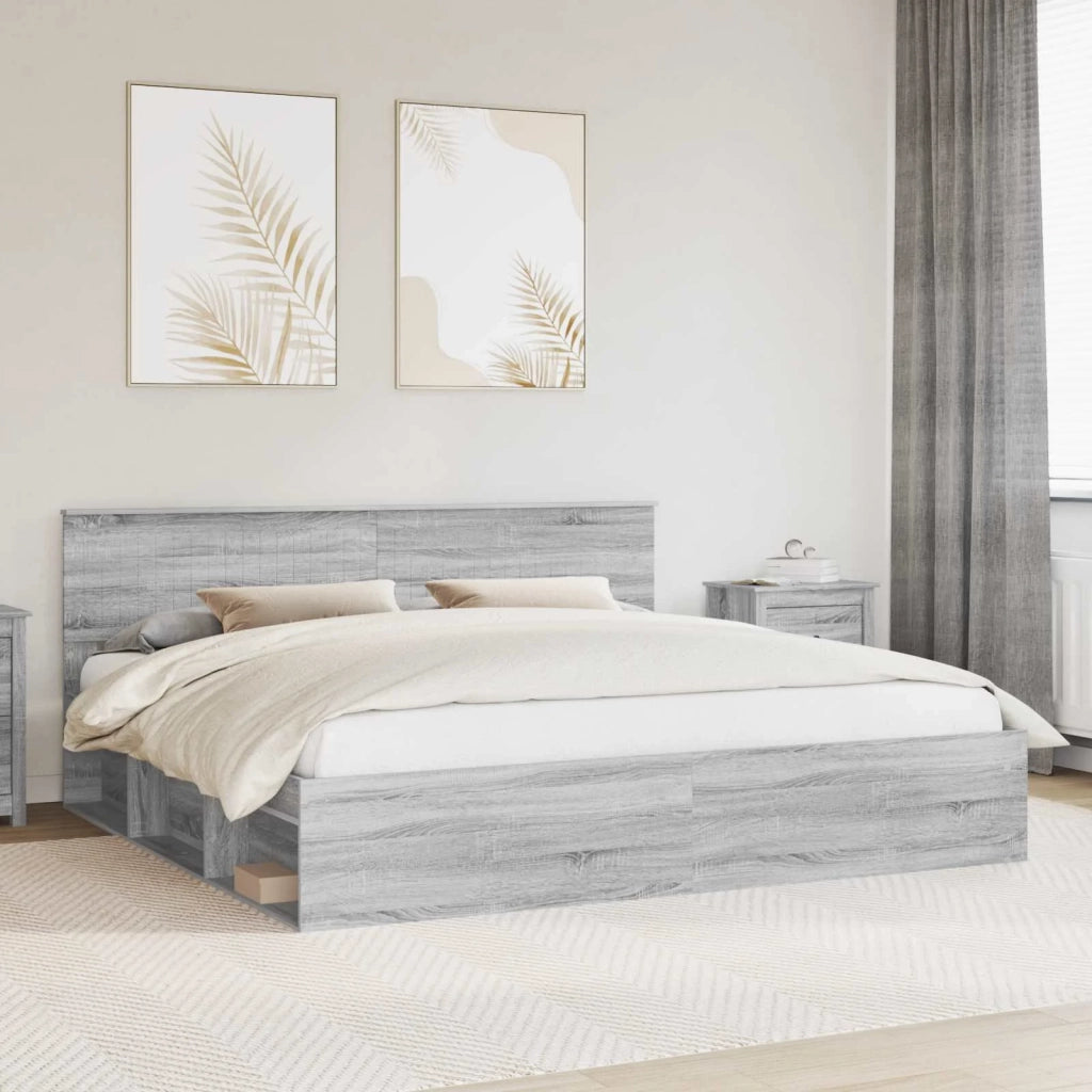 Letto matrimoniale | Letto per adulti | Struttura del letto Grigio Sonoma 200 x 200 cm Pino massello