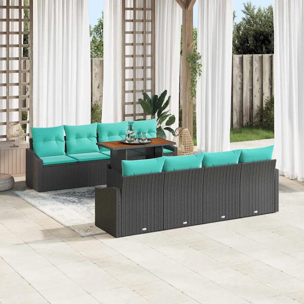 Set Divano da Giardino con cuscino 9 pcs Nero e Verde acqua