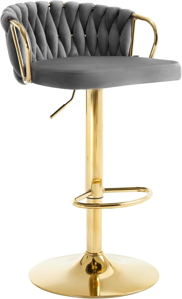 Sgabello da Cucina Altezza Regolabile, Sgabello da Bar in Velluto, Girevole a 360°, con Base in Metallo e Poggiapiedi, Nero