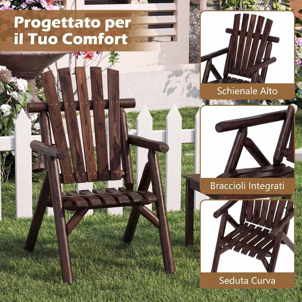 Sedia da Giardino Singola, Poltrona da Esterno in Legno con Braccioli, Schienale Alto, Portata 150 kg, Panca da Giardino Adirondack per Terrazza e Cortile, 67 x 81 x 107 cm (Marrone)