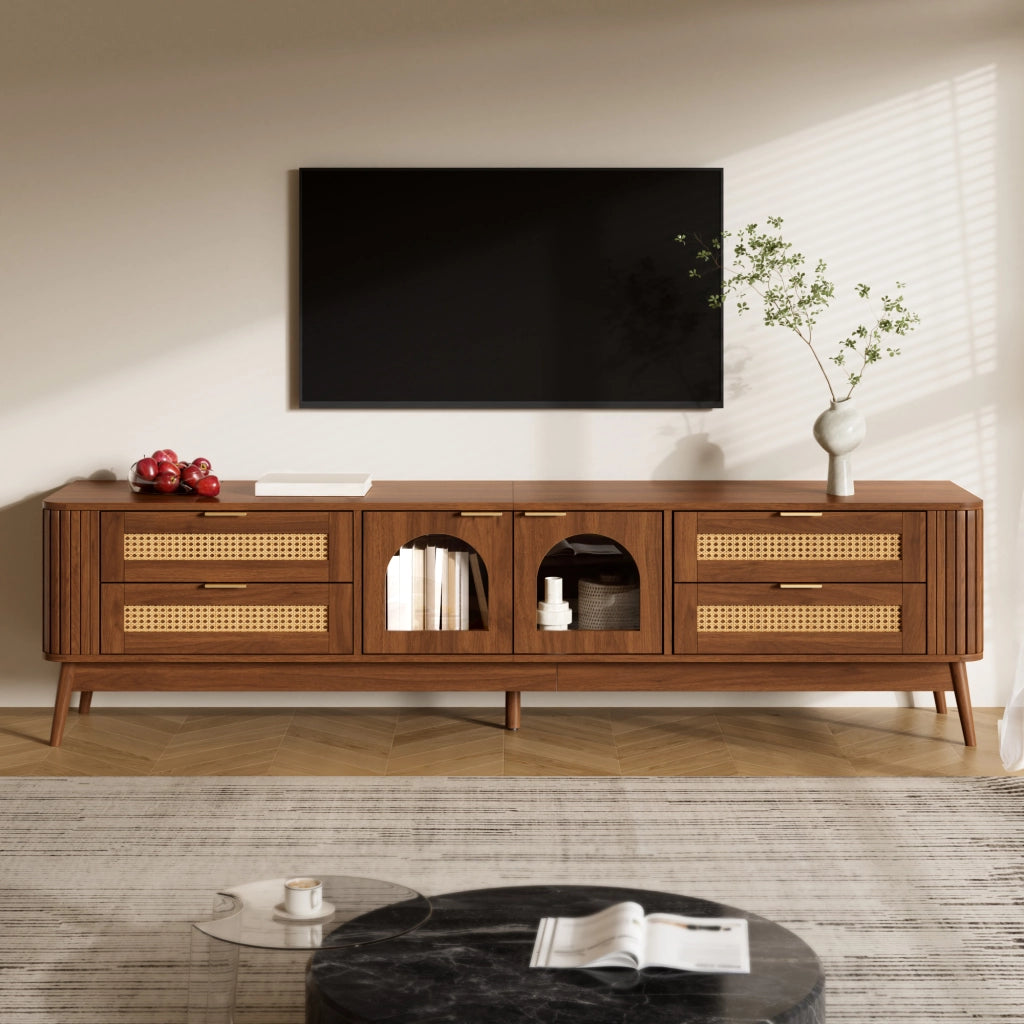 Mobile TV con 4 cassetti e 2 ante in vetro curvo; LED con controllo da app; per soggiorno; 180 × 40 × 50 cm