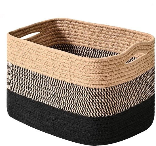 Cestino per bambini in cotone 84L (Giallo-Nero), contenitore per giocattoli per bambini con maniglie rinforzate, cesto quadrato pieghevole in cotone tessuto per camera da letto dei bambini, bagno