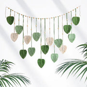 Wandbehang a macramé in cotone verde - Tappeto da parete manuale con foglie intrecciate, 120 x 75 cm