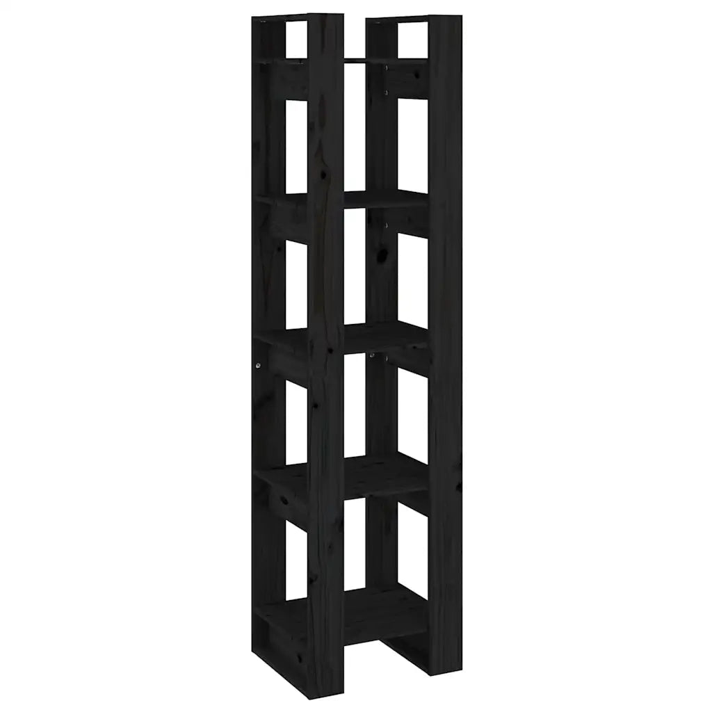 Libreria Divisorio-Scaffale per Libri-Mobile di Stoccaggio Nero 41x35x160 cm in Legno Massello di Pino