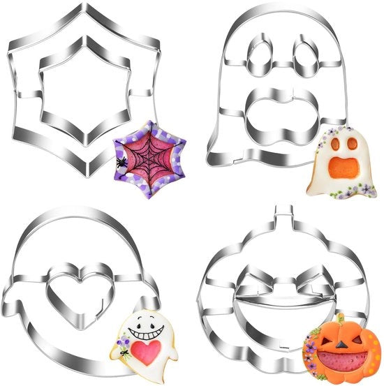 Snieller per biscotti 4 pezzi - Forme Halloween - Zucca/Persona - In acciaio inossidabile - Sicuro per alimenti - Facile da pulire