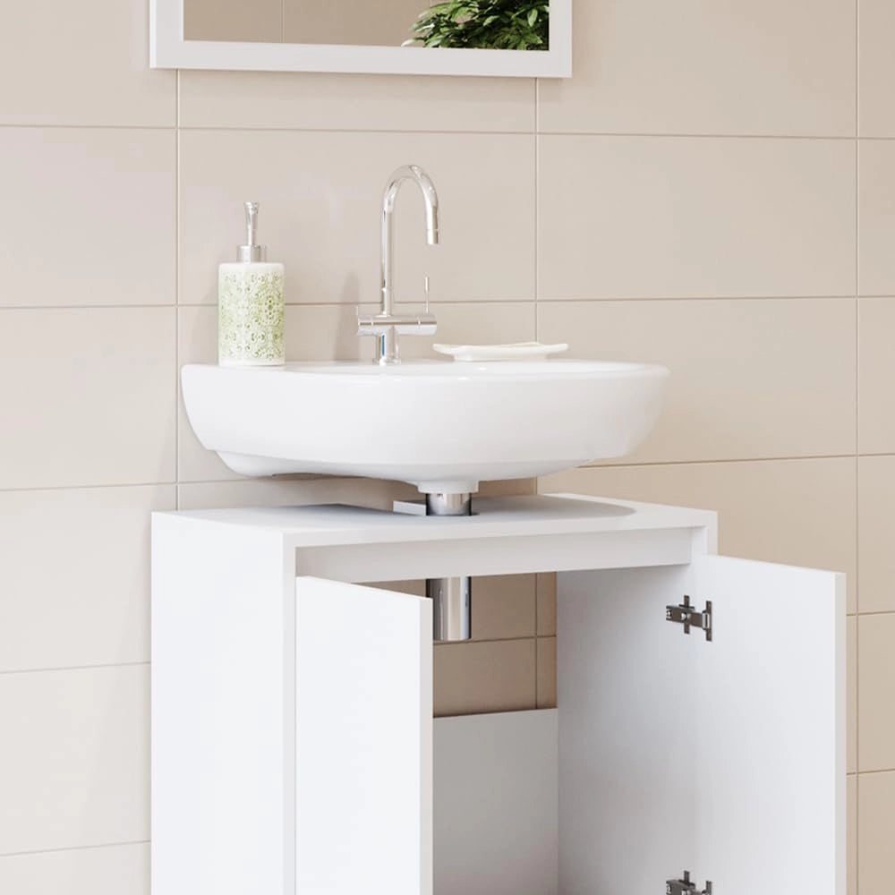 Set mobili bagno Emma, Bianco, 58 cm, composto da specchio da bagno e mobile sottolavabo