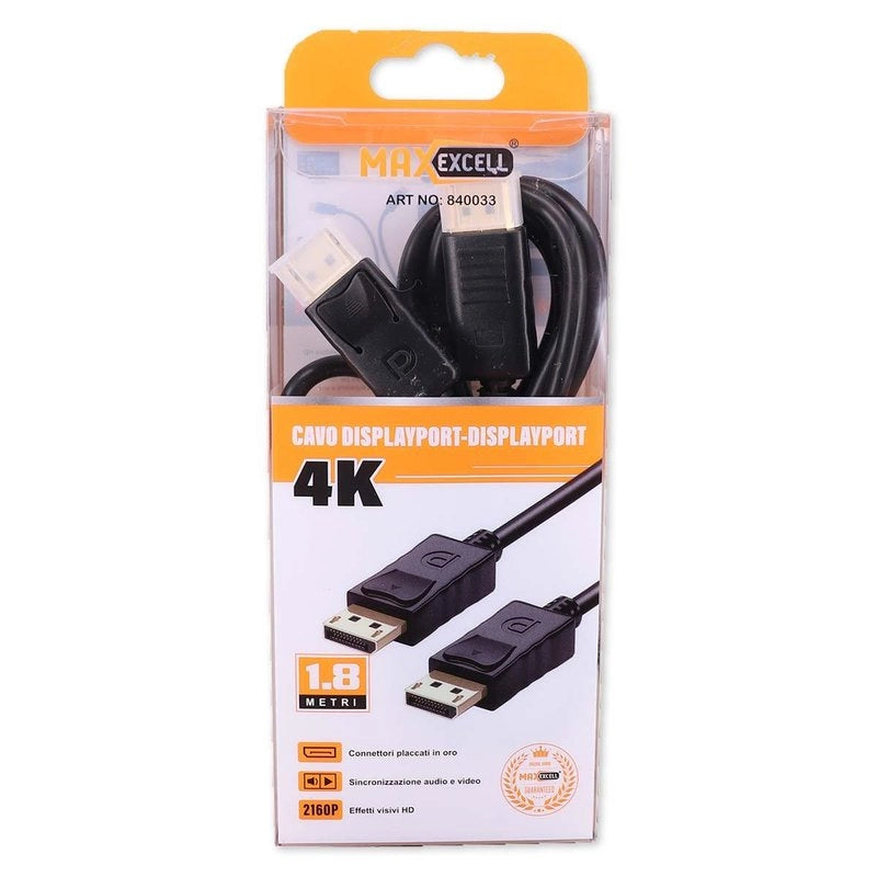 Cavo DisplayPort Placcato in Oro 4K UltraHD Audio e Video in Alta Definizione Compatibile con Monitor e Proiettori fino a 144Hz di Resoluzione 1.8m