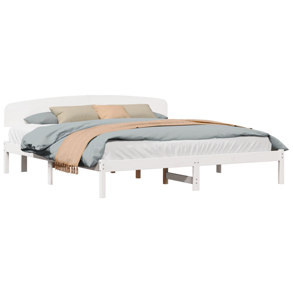 Struttura Letto con Testiera Bianca 200x200 cm Legno Massello di Pino