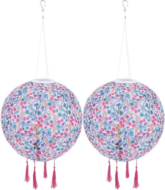 Lampioni Solar Outdoor Appesi - 2 pezzi 30 cm con Frangia - Lampioni LED a Energia Solare Resistente all'Uso Esterno - Lampioni da Giardino a Energia Solare - Decorazione da Festa per Lampioni da Esterno