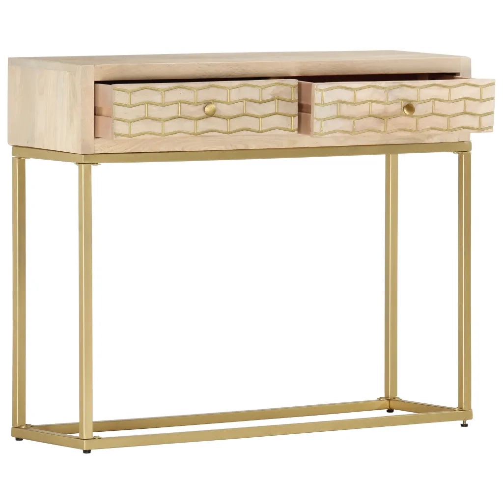 Tavolo Consolle Oro 90x30x75 cm Legno Massello di Mango 286505