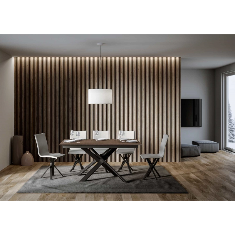 Tavolo allungabile 90x160/220 cm Ganty - bordo in tinta telaio Antracite - Noce