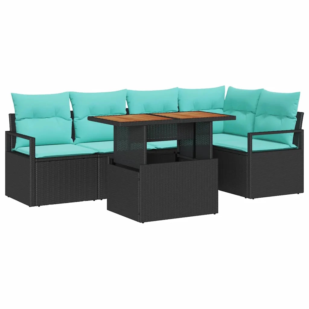 Set da Pranzo per Giardino con cuscino 6 pcs Nero e Verde acqua