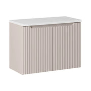 Insieme VANO cachemire e bianco 80cm : mobile sottolavabo con armadietti scanalati verticalmente + piano per lavabo bianco opaco