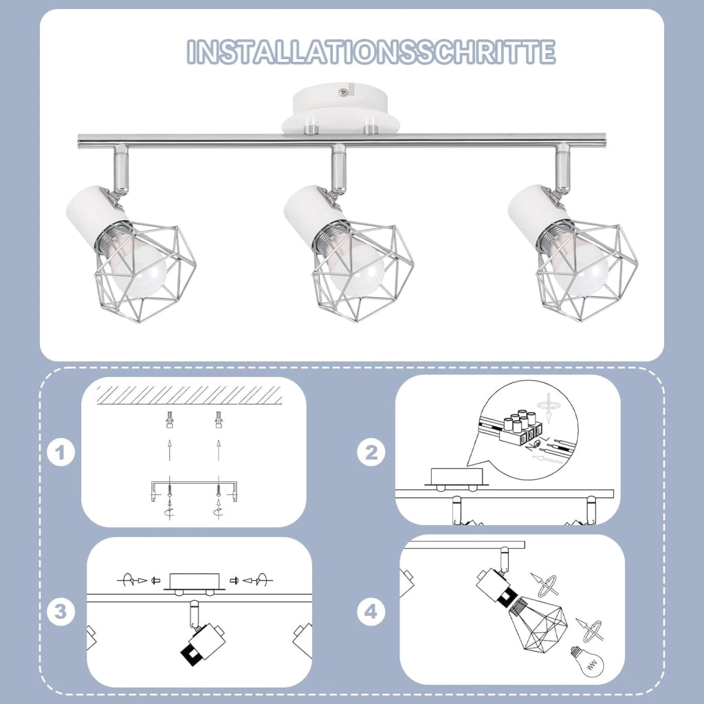 ZMH Faretto da soffitto a LED a 3 luci - lampada da soffitto retrò bianco/nero 350°