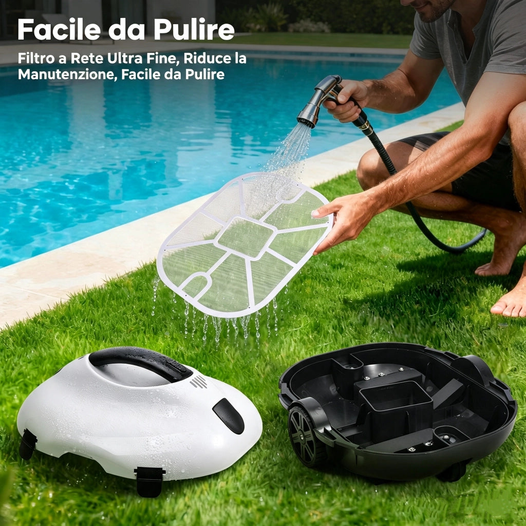Robot per piscina automatico wireless 5000mAh IPX8 130min 3L rientro automatico bordo