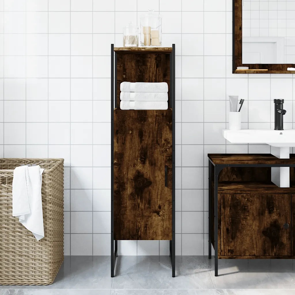 Mobile da Bagno | Armadio da bagno Rovere Fumo 33x33x120,5 cm in Legno Multistrato