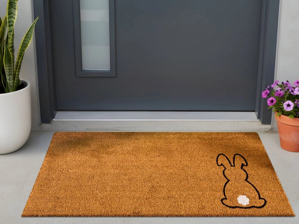 Zerbino di benvenuto in fibra di cocco antiscivolo 55 x 120 cm con retro in PVC Motivo con coniglietti naturale