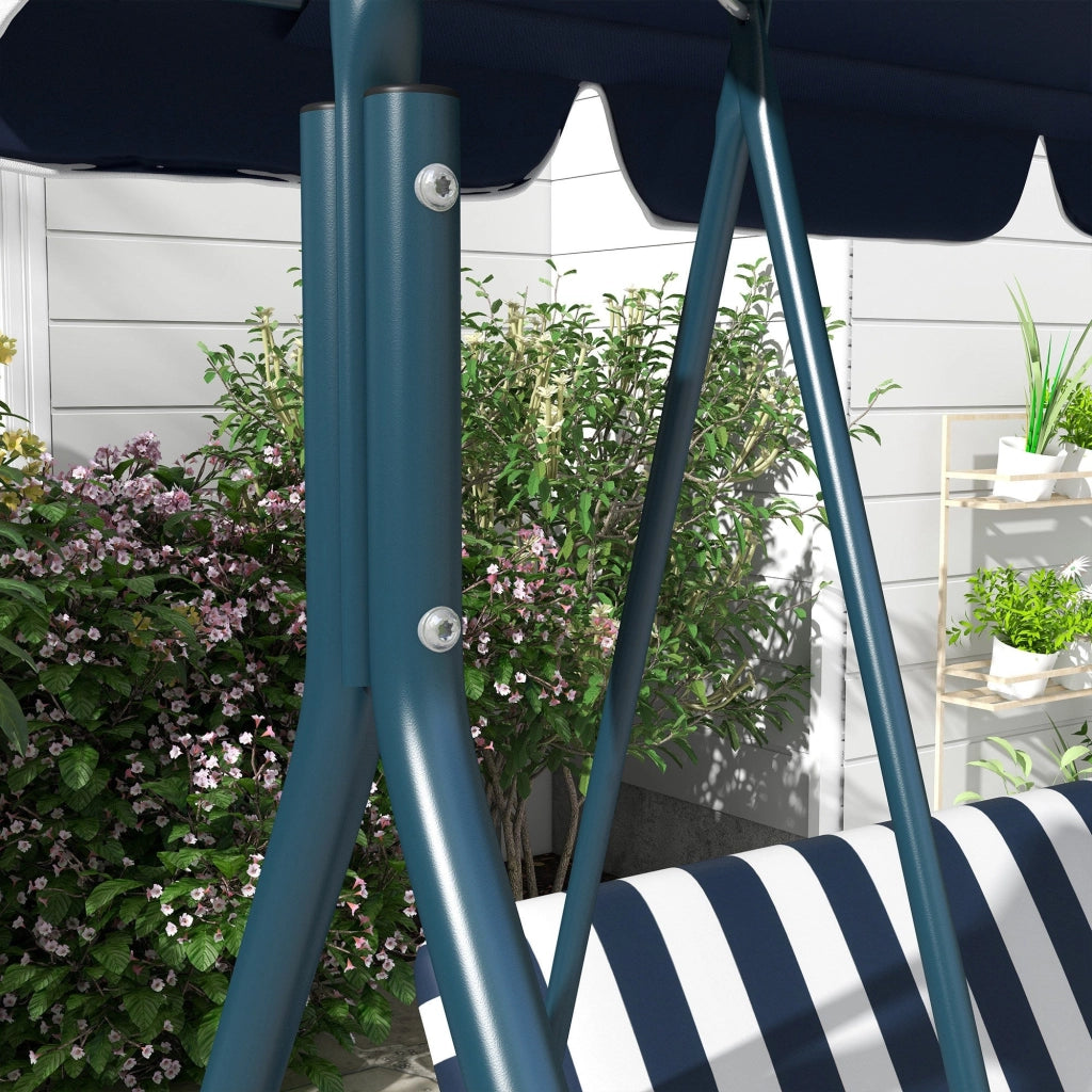 Dondolo da Giardino 3 Posti 172x110x153 cm con Tetto Parasole in Acciaio e Poliestere Bianco e Blu