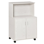 EasyComfort Mobile Cucina Multiuso con Ruote, Armadietto e Ripiano per Microonde, Credenza Alta in Legno Truciolare, 60.4x40.3x97cm Bianco