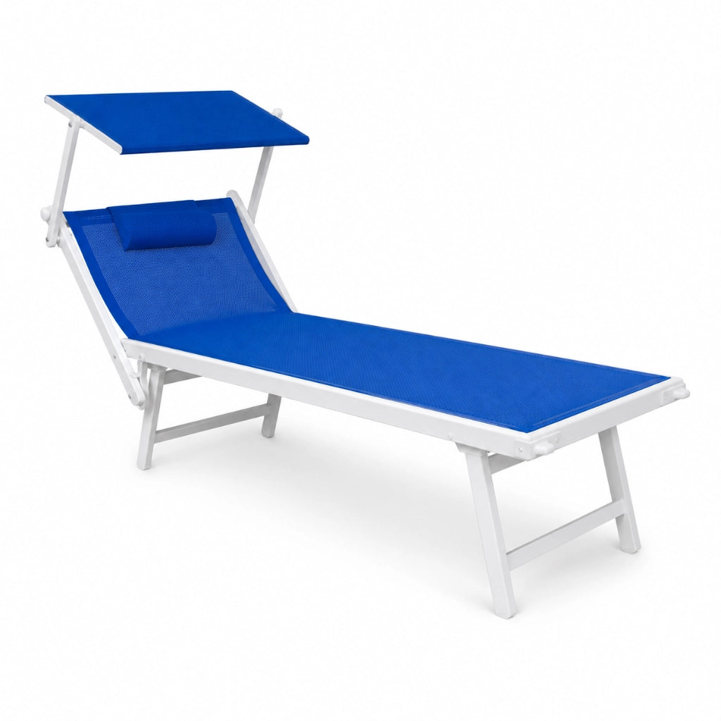 Tempo Style - Lettino Prendisole Blu con Parasole e telaio bianco