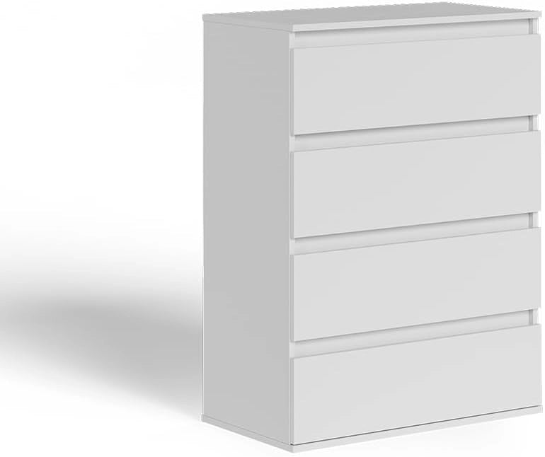 Cassettiera Claus, Bianco, 74 x 99.6 cm con 4 cassetti, per riporre abiti e oggetti di uso quotidiano