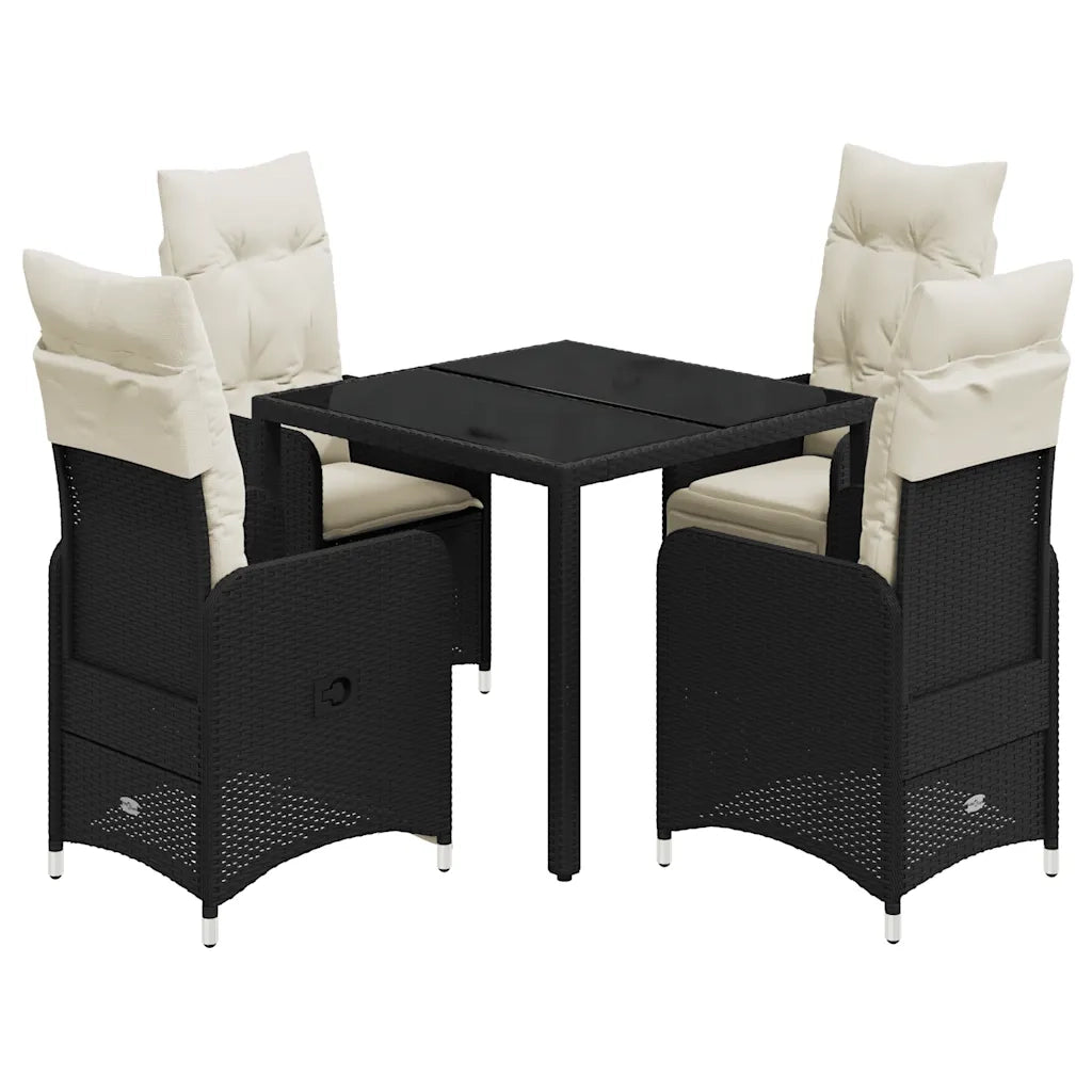 Set BistrÃ² da Giardino 5 pz con Cuscini in Polyrattan Nero